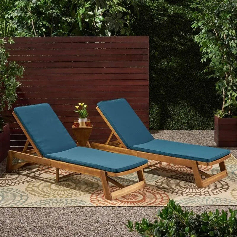 Teak and Blue Acacia Wood Chaise Lounge Set of 2 K6560