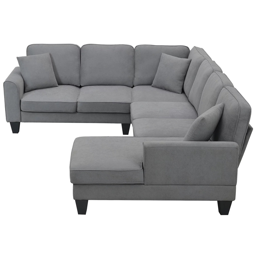 Dark Gray 7 Seat U Shape Sectional Sofa with 3 Pillows E75906