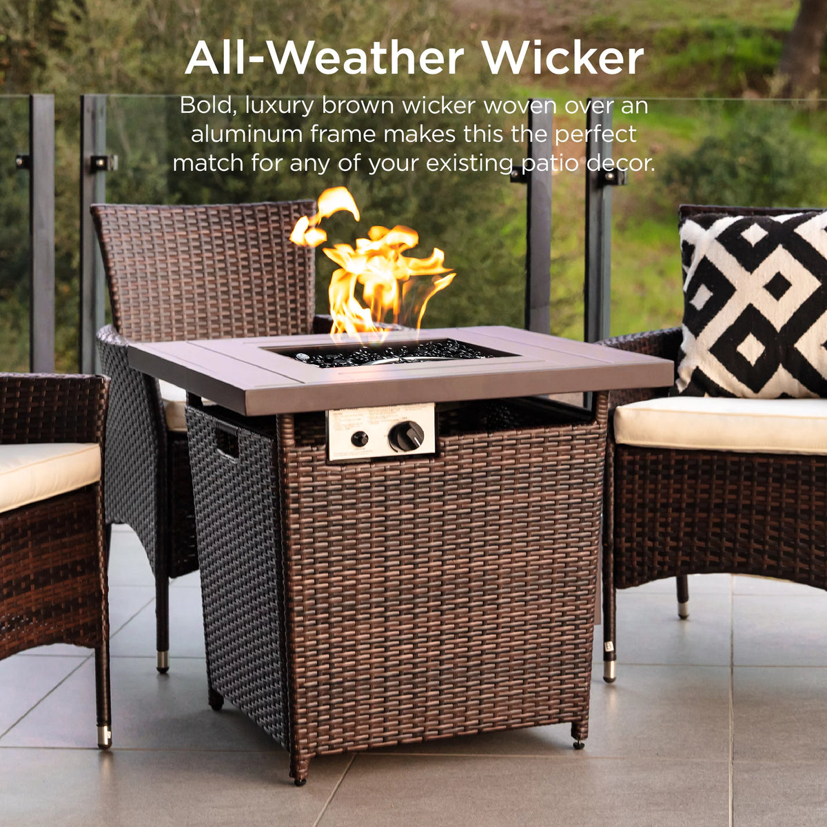28in Propane Gas Fire Pit Table 50,000 BTU Outdoor Wicker M461