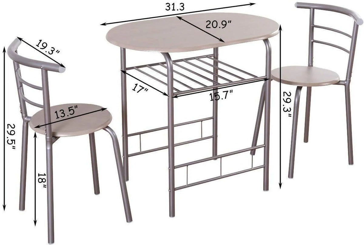3 Piece Dining Table & Chair Set with Wine Rack Storage Shelf P9625