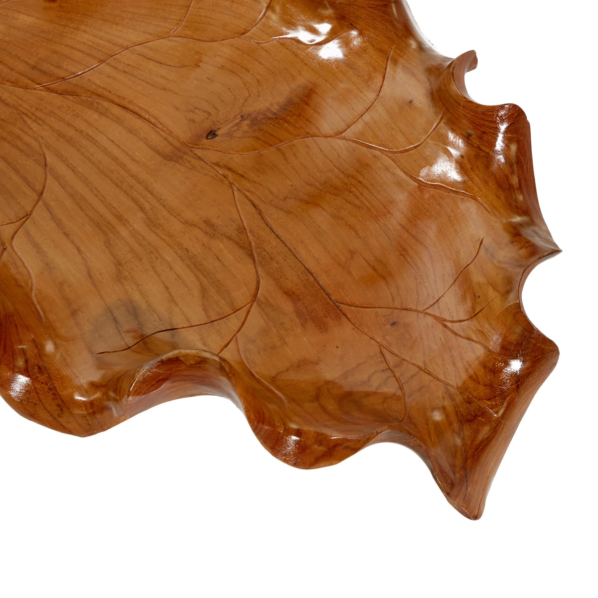 Brown Teak Wood Handmade Live Edge Leaf Tray U8168