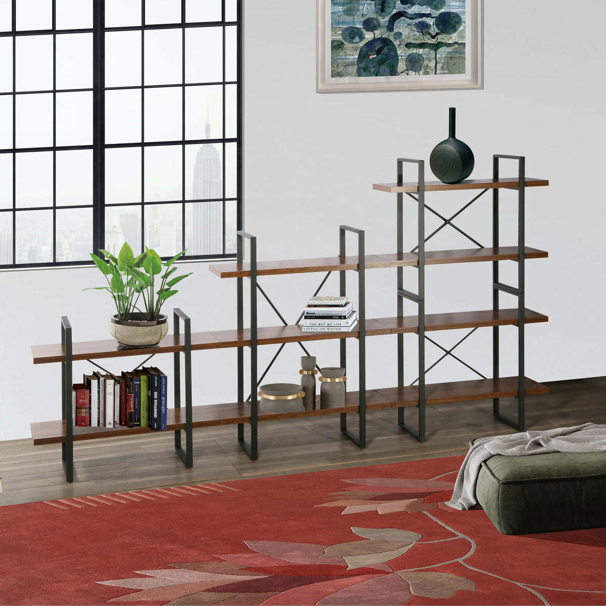 Adjustable Antique Walnut Wood and Metal Etagere Bookcase L52642