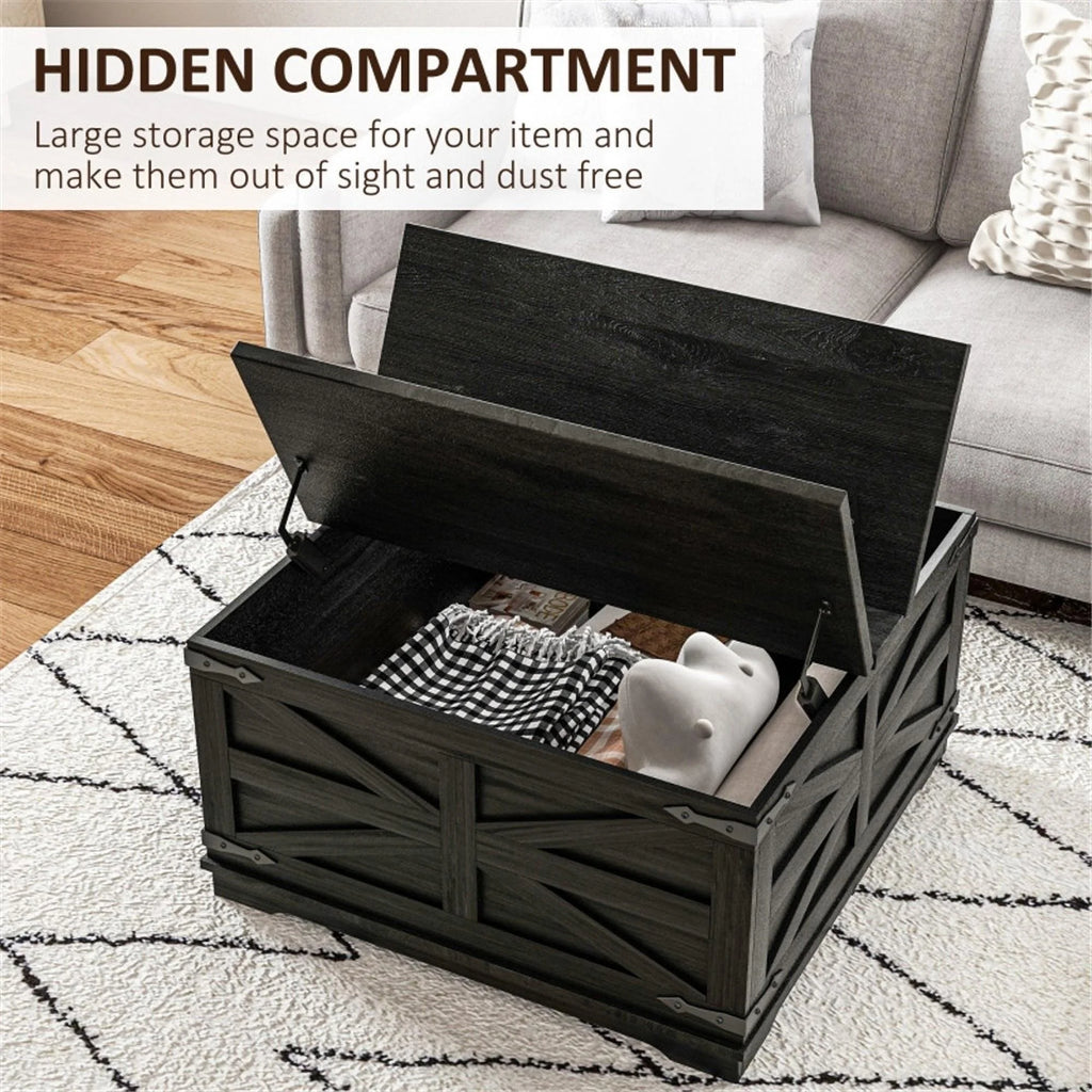 Black Square Coffee Table with Flip Top Storage S346