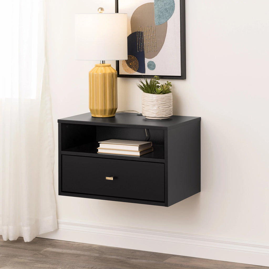 Black Floating Nightstand With Open Shelf P140165