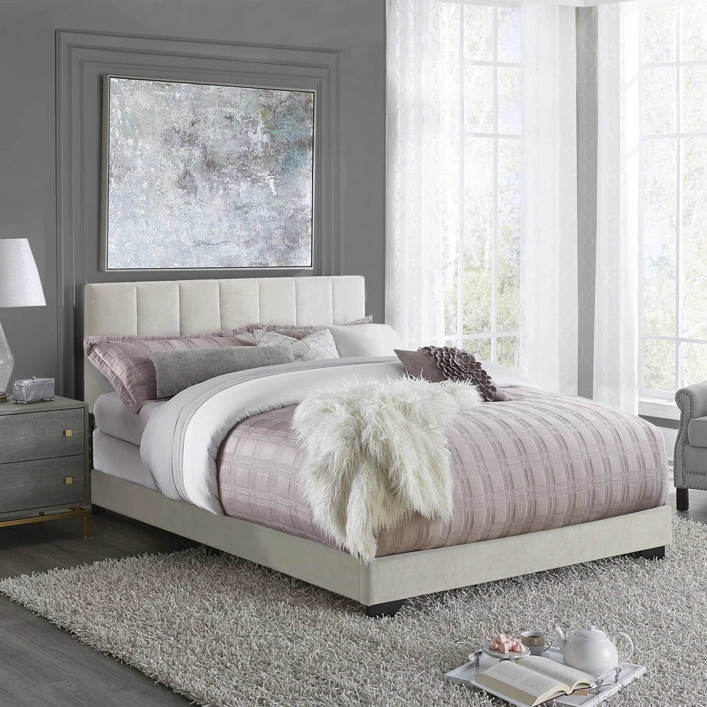 Ivory Channel Stitched Upholstered Queen Bed C7243