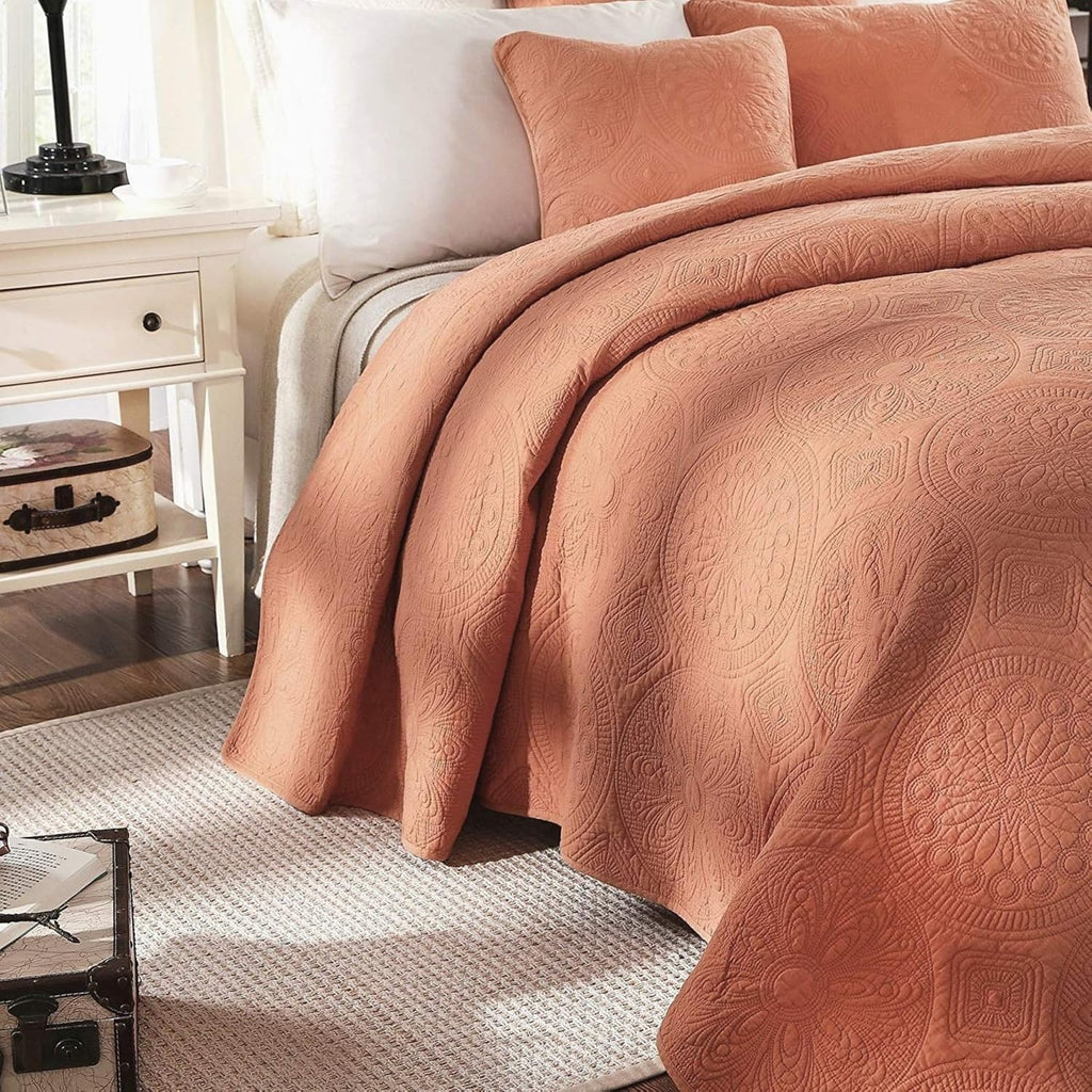 Cotton Stone Washed Floral Bohemian Coverlet Bedspread 3 Piece Set, King Z1308