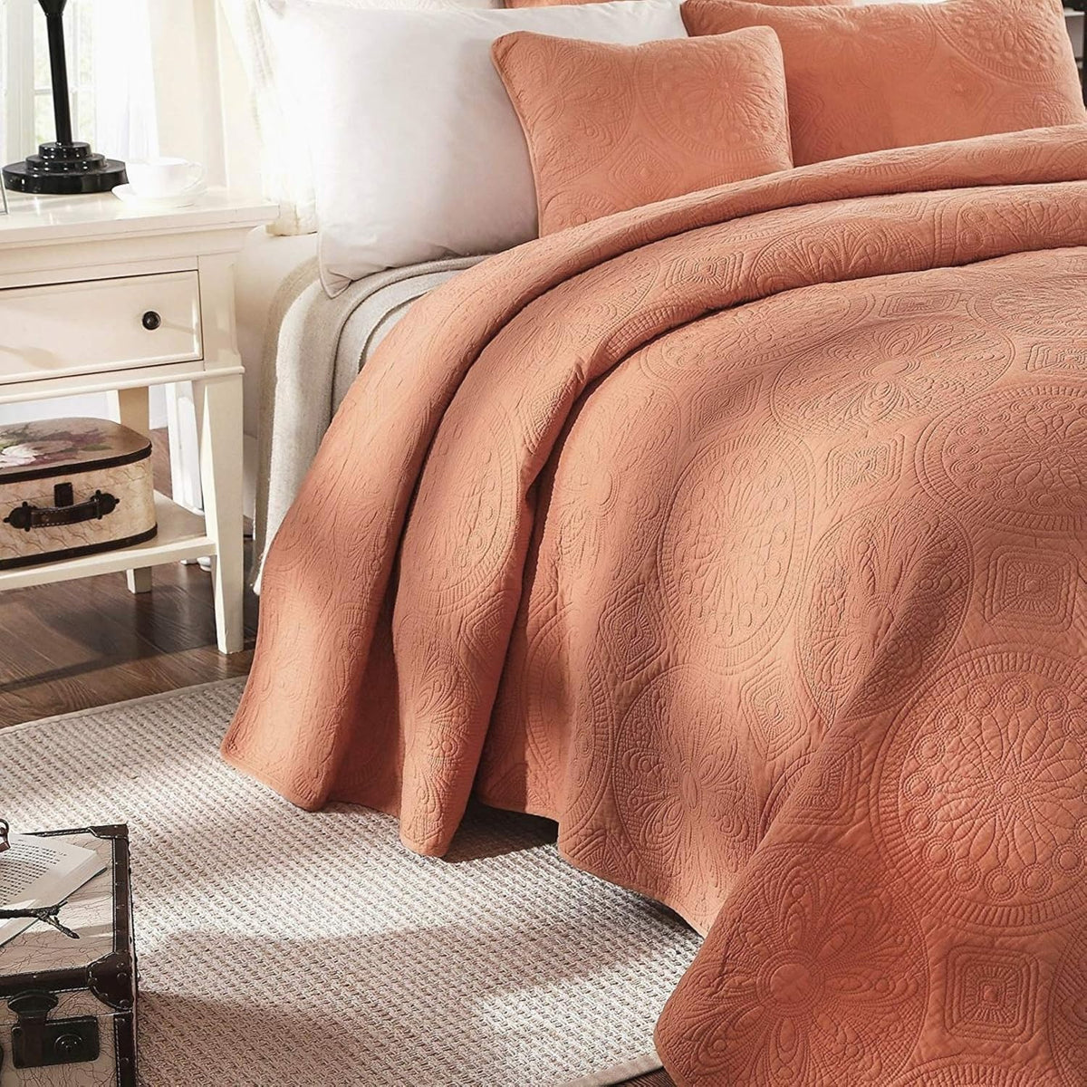 Cotton Stone Washed Floral Bohemian Coverlet Bedspread 3 Piece Set, King Z1308