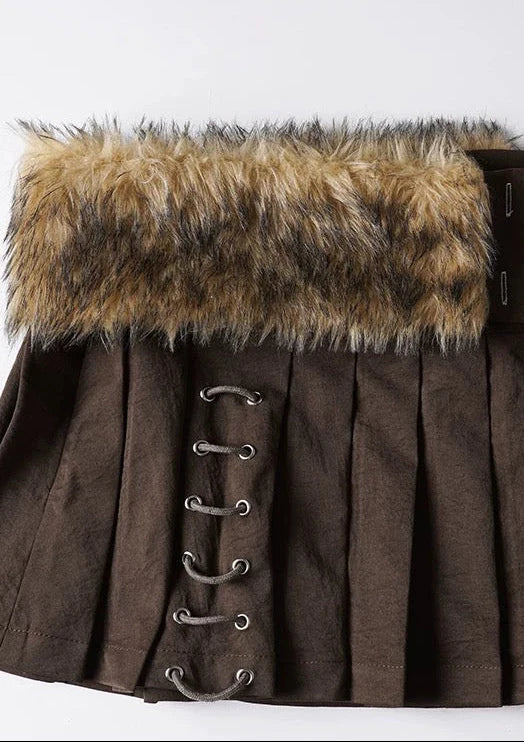 Lace Up Fur Belt Mini Skirt Q31785