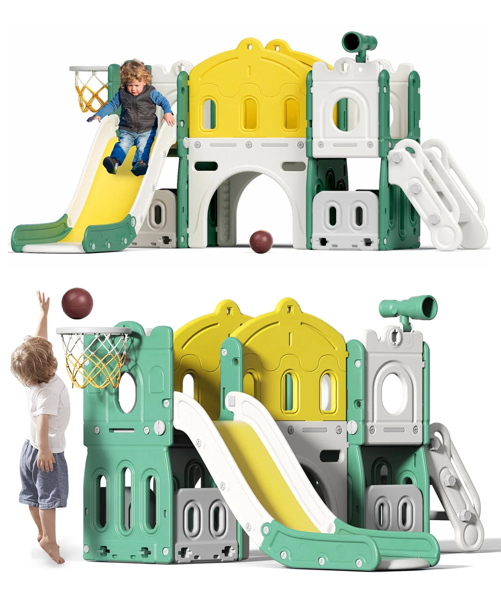 8 in 1 Toddler Slide with Climber and Basketball Hoop J19698