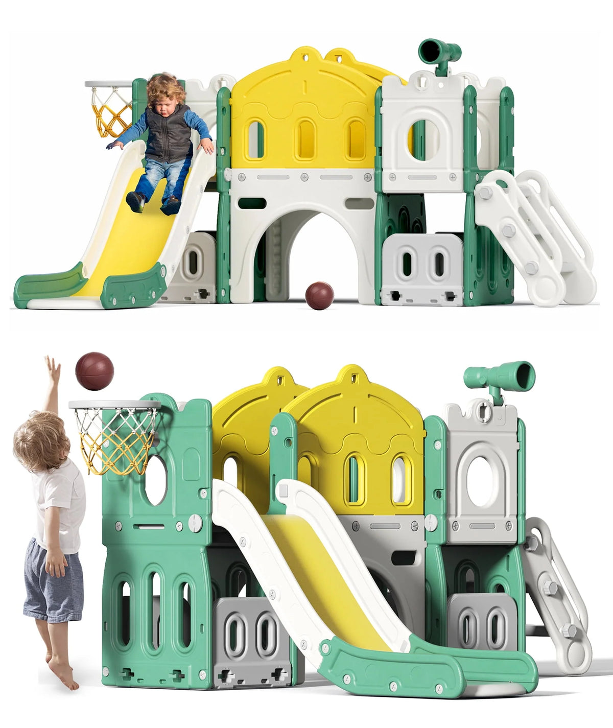 8 in 1 Toddler Slide with Climber and Basketball Hoop J19698