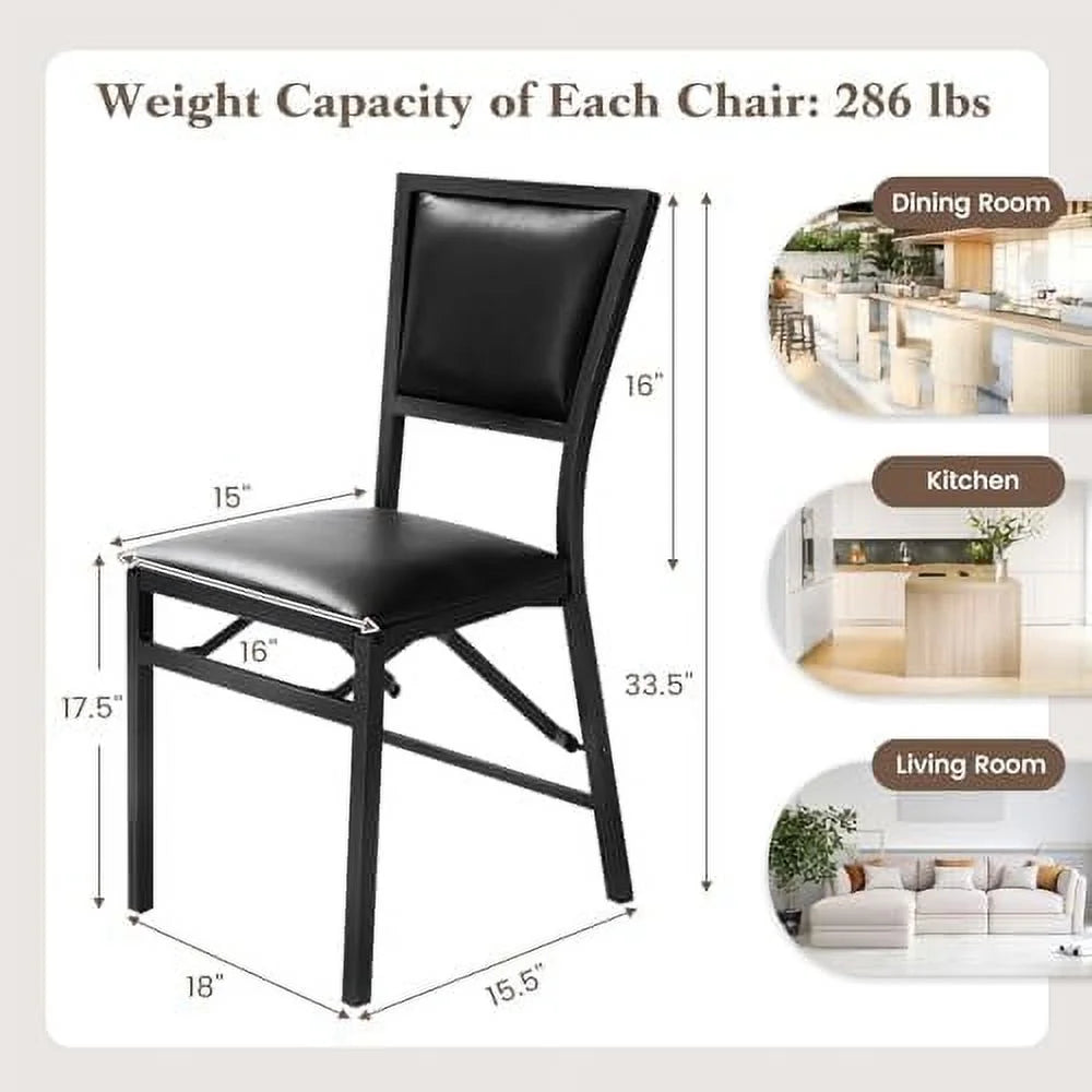 Folding Chairs Set of 4 Padded Metal Space Saving N735