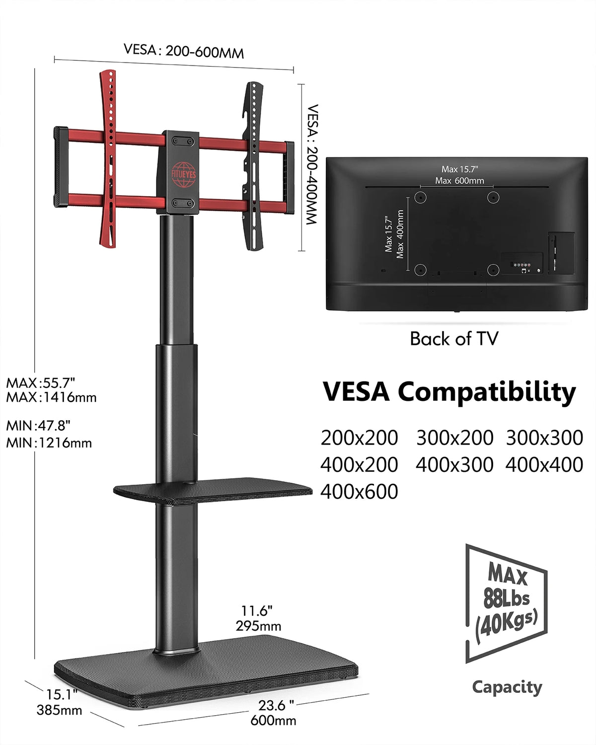 Floor TV Stand Mount with Swivel Bracket up to 65" Black R775434