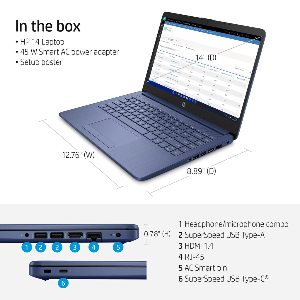 14" Laptop, Intel Celeron N4120, 4GB RAM, 64GB eMMC, Blue C140