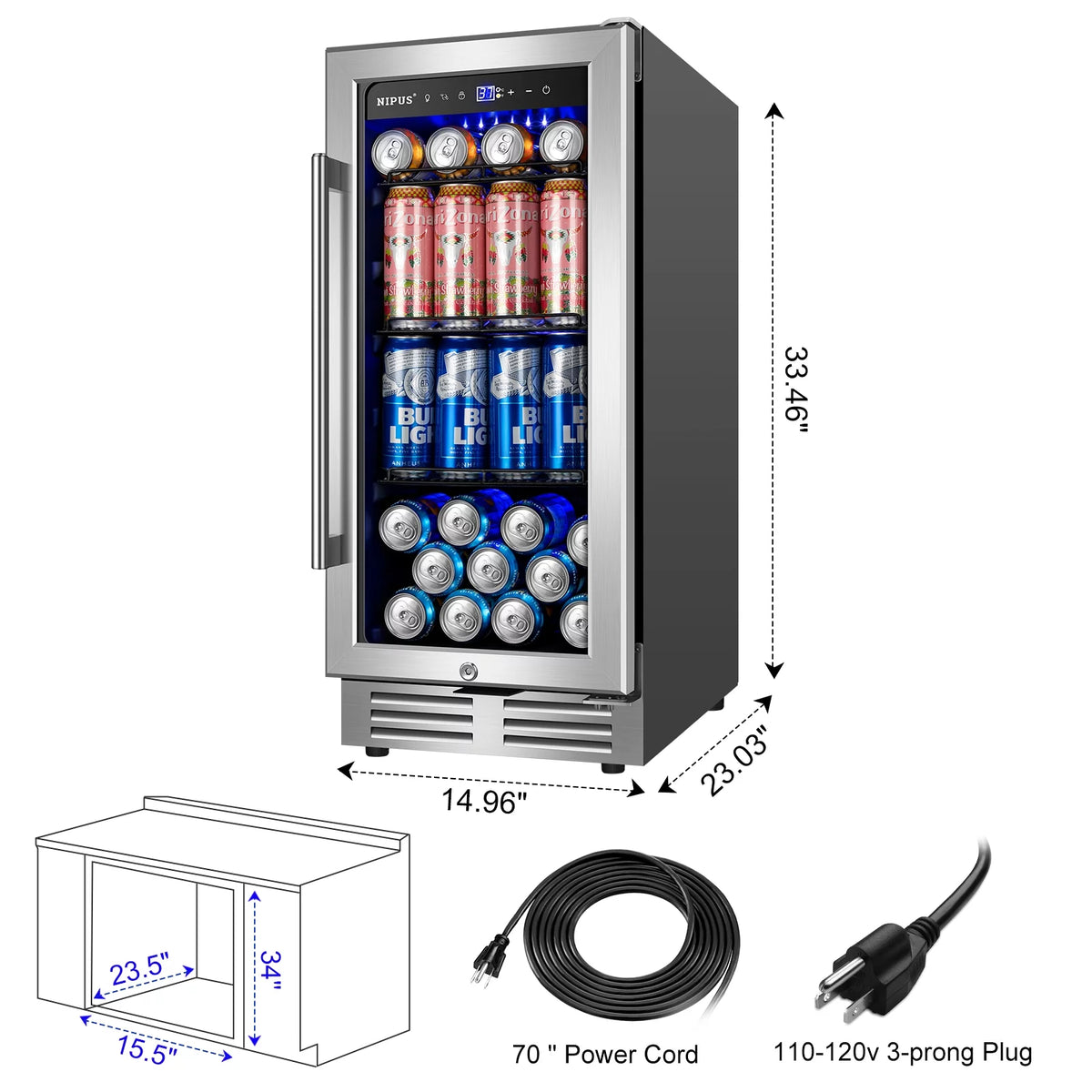 15 inch 130 Can Beverage Refrigerator with French Door A66434