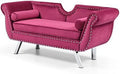 Velvet Ottoman Bench with Back and Silver Metal Legs S411006