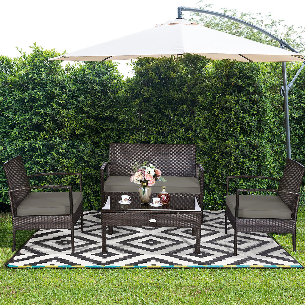 4 Pc Outdoor Patio Rattan Furniture Set Q66453