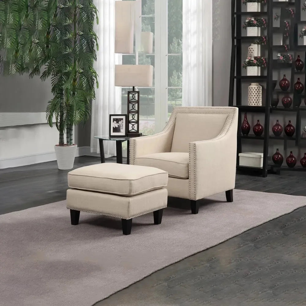 Gray Brown Armchair Sofa and Ottoman Set F119