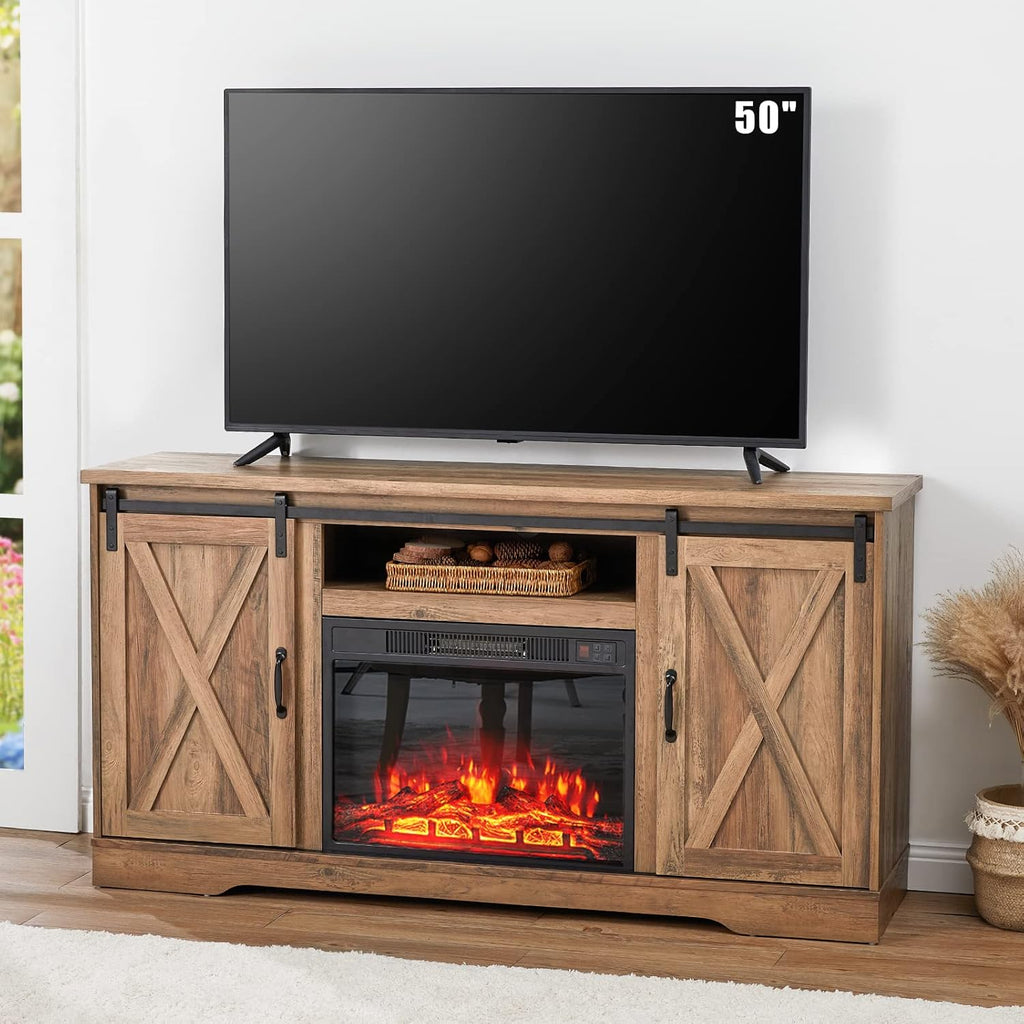 White Wood Fireplace TV Stand with 23'' Electric Fireplace Insert P1423