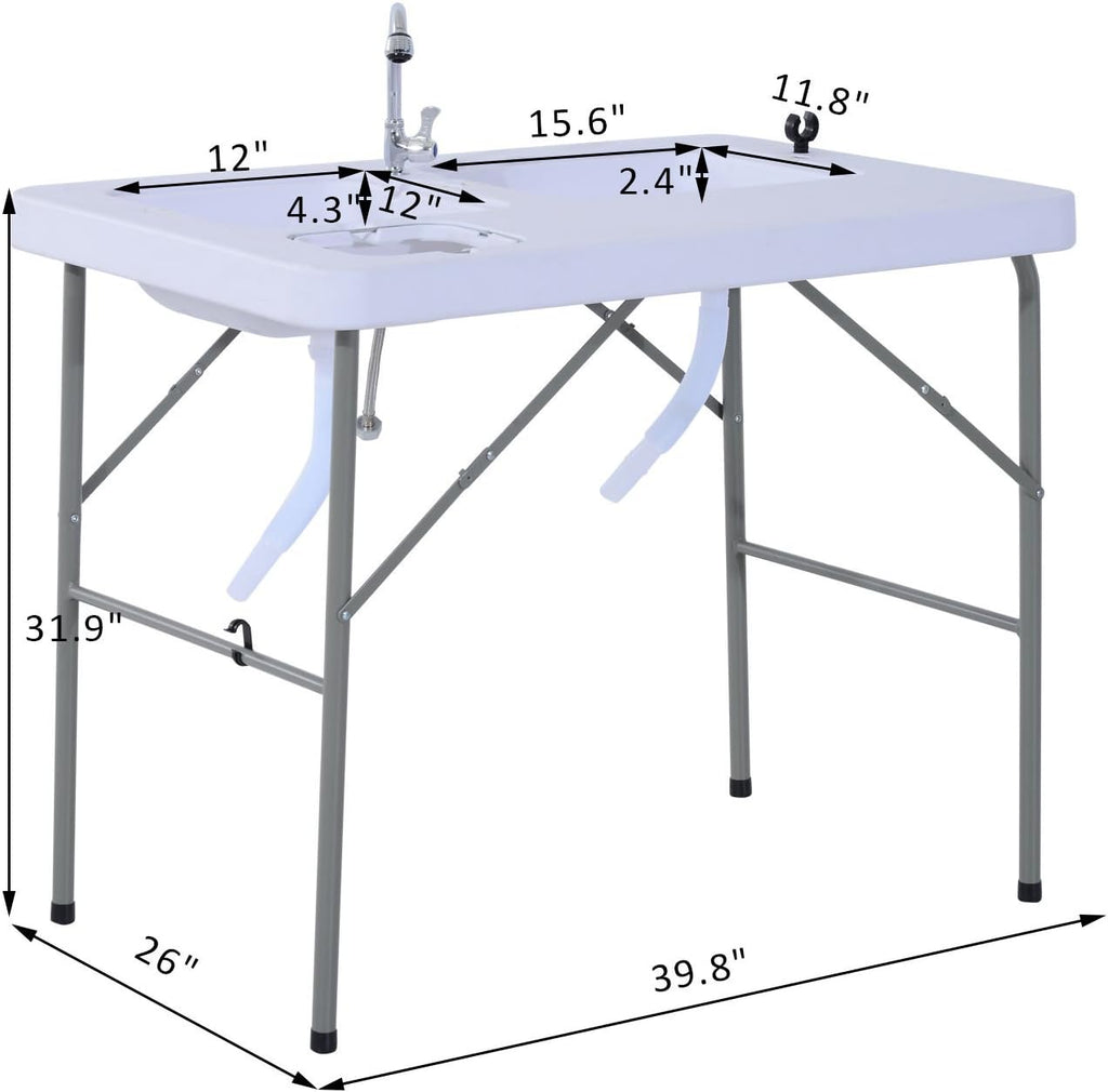 Portable Folding Camping Sink Table with Faucet and Dual Water Basins Y33853