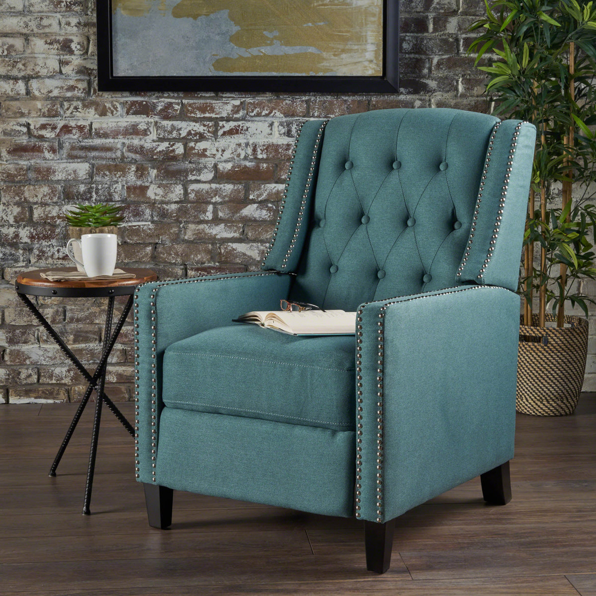 Dark Teal Fabric Tufted Recliner C916