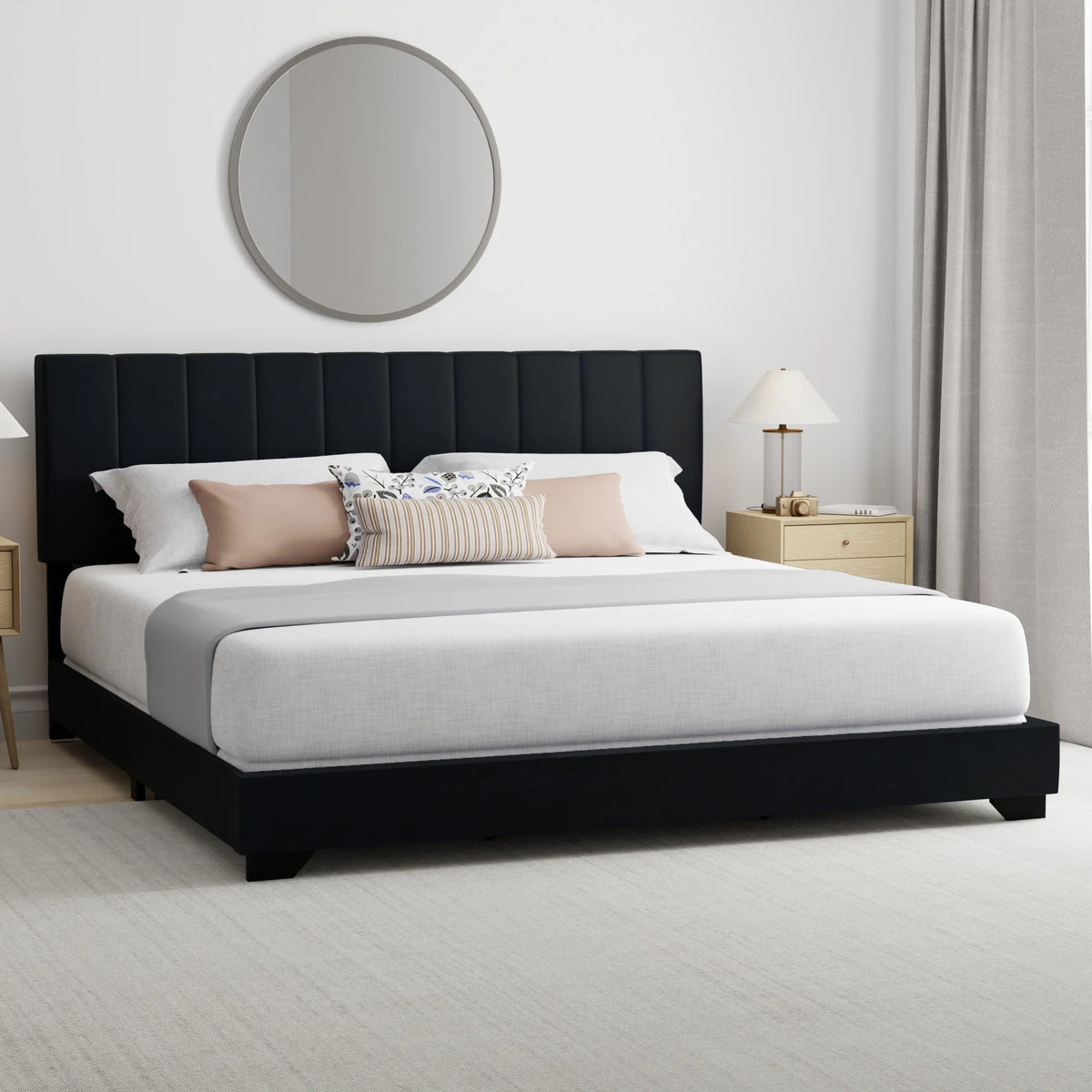 Ivory Channel Stitched Upholstered Queen Bed C7243