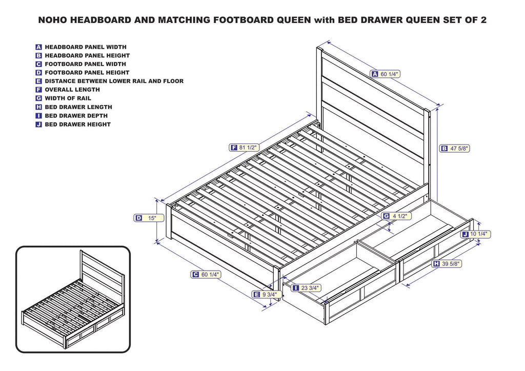 Queen Wood Platform Bed with Headboard Footboard & 2 Storage Drawers, White L379