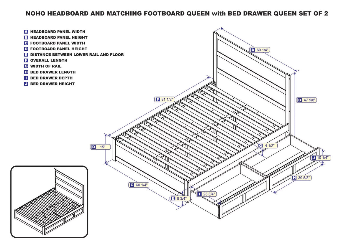 Queen Wood Platform Bed with Headboard Footboard & 2 Storage Drawers, White L379