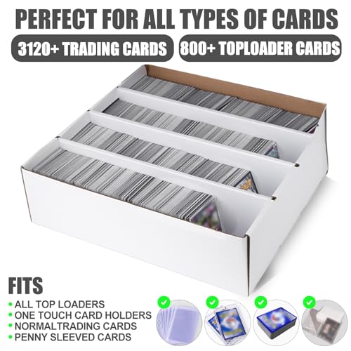 White Trading Card Storage Box with Sorting Tray and Sleeve Cases, 4 Sets C2208