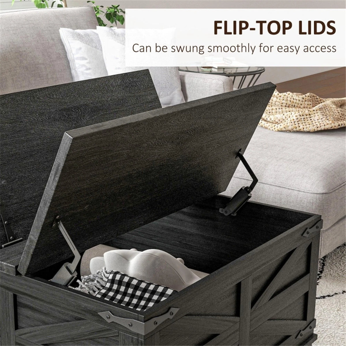 Black Square Coffee Table with Flip Top Storage S346