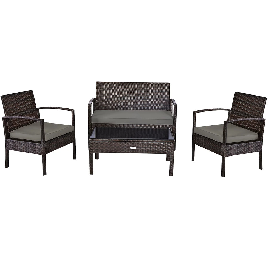 4 Pc Outdoor Patio Rattan Furniture Set Q66453