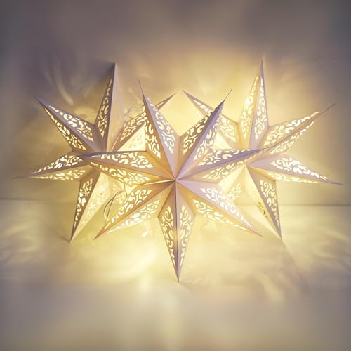 3Pcs Paper Star Lanterns 7 Pointed Hanging Decorations 17.71inch H896