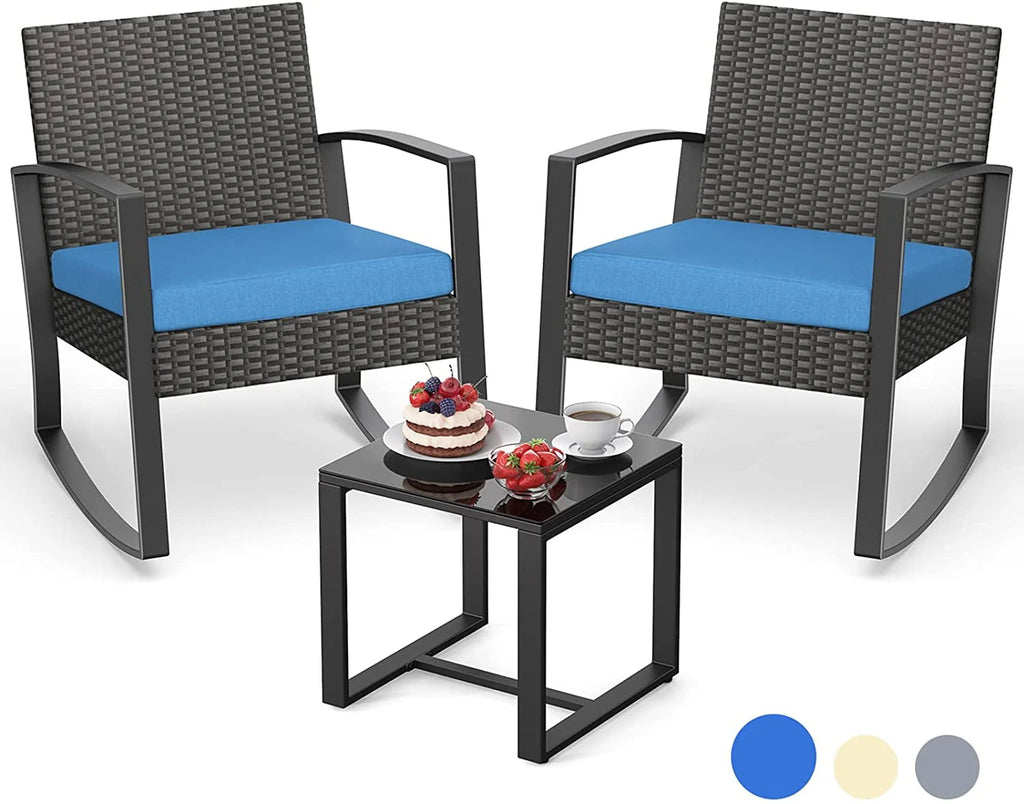 3-Piece Patio Wicker Chairs Set with Coffee Table J123