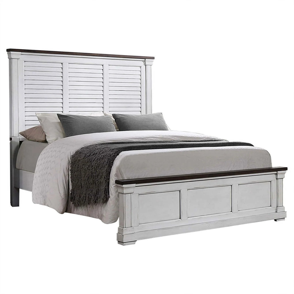Wood Farmhouse Eastern King Panel Bed White Finish I8393