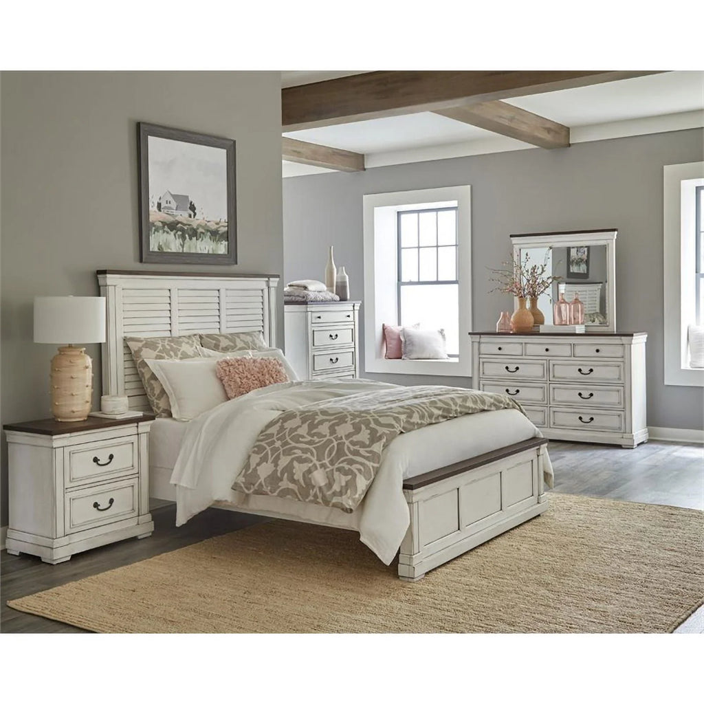 Wood Farmhouse Eastern King Panel Bed White Finish I8393