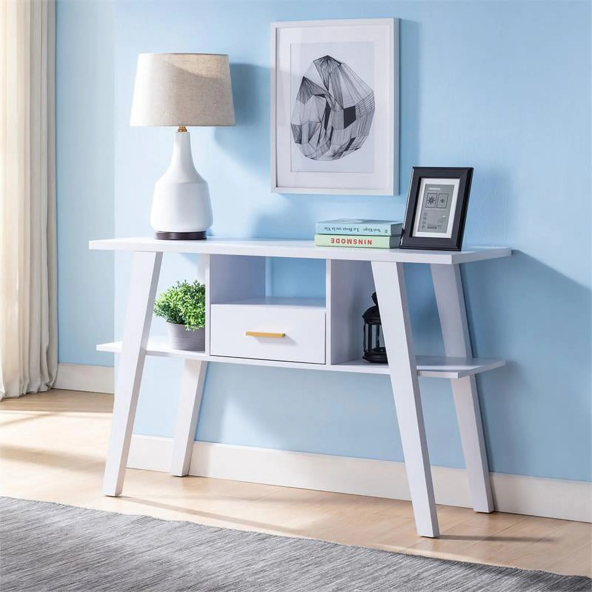 White 1-Drawer Wood Console Table F2284