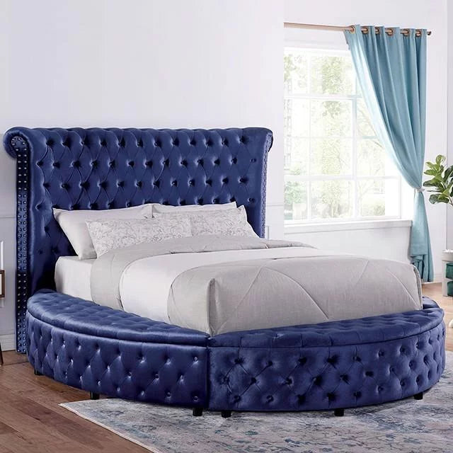 Blue Velvet-Like Fabric King Bed M697