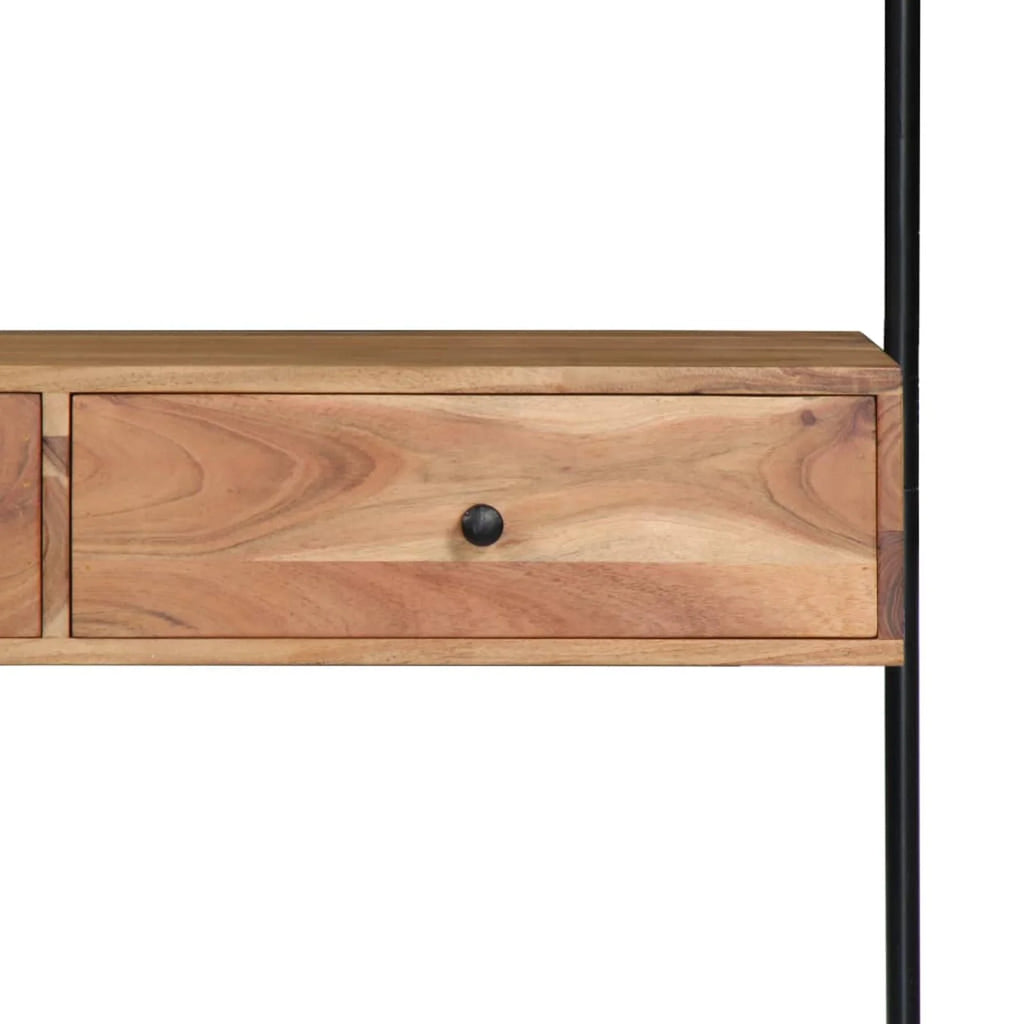 Wall Computer Desk with Storage Drawers and Book Shelf Acacia Wood Iron Frame A547