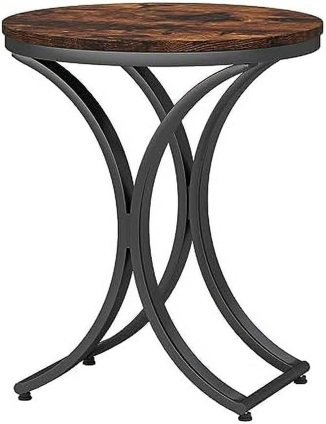 Rustic Round Side Table with Metal Frame N58968