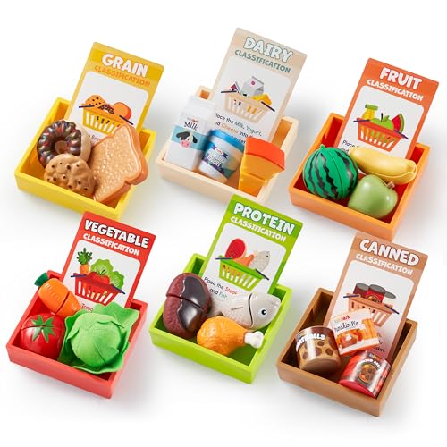 Color Sorting Play Food Set with Display Rack and 6 Boxes R73985