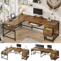 69" L Shaped Computer Desk with LED Lights and File Drawers Q680