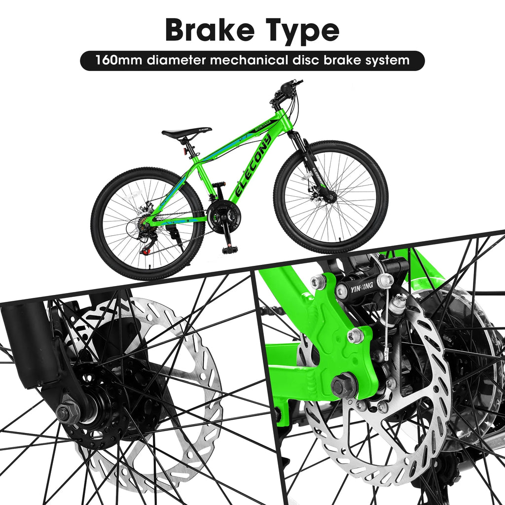 24 Green Aluminum Mountain Bike with Disc Brakes D905
