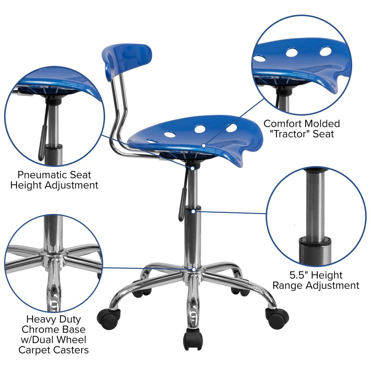 Bright Blue and Chrome Swivel Task Office Chair G4275