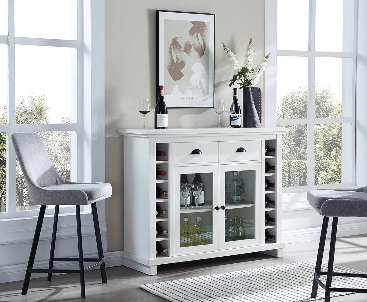 Grey Wash Bar Cabinet with Glass Doors V199982