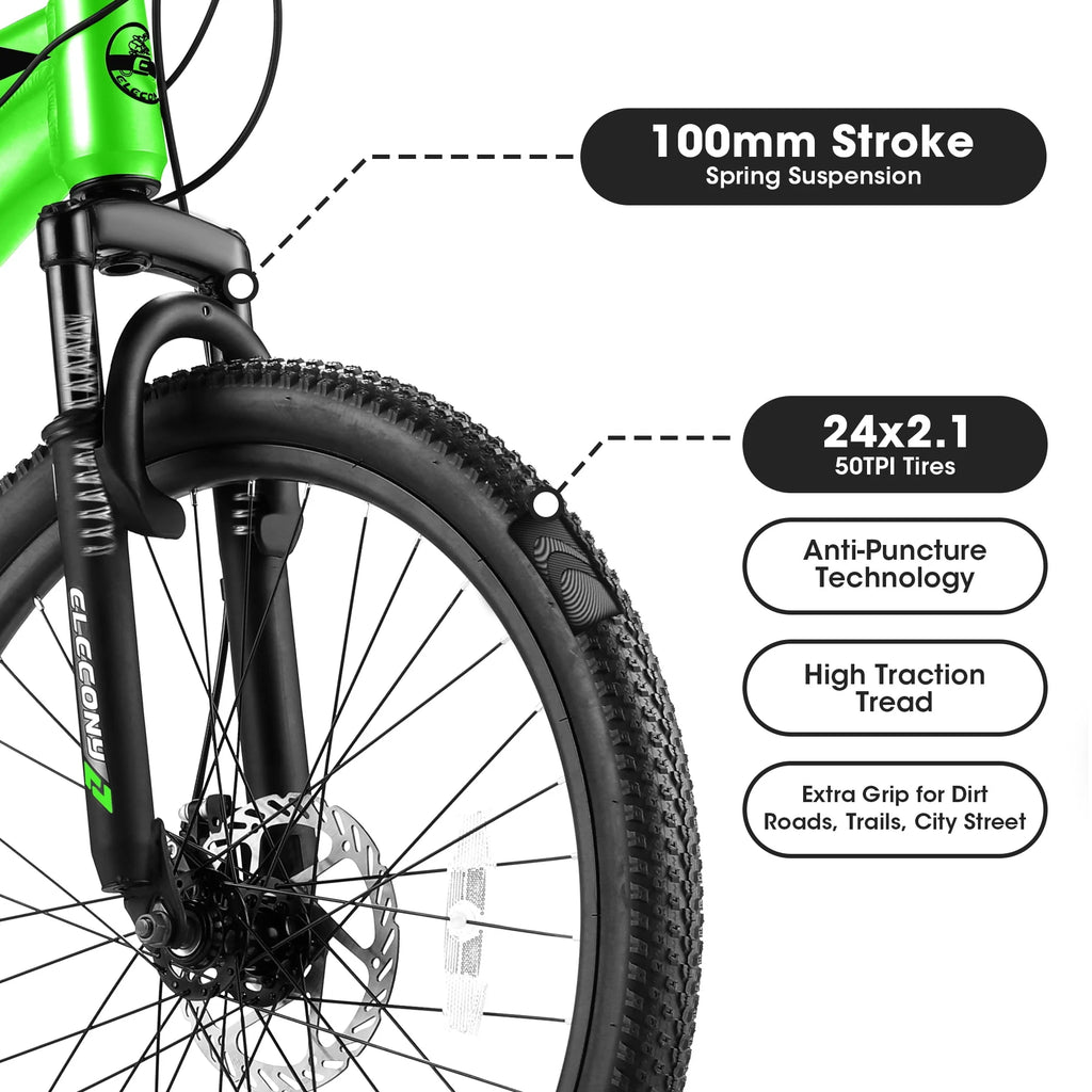24 Green Aluminum Mountain Bike with Disc Brakes D905