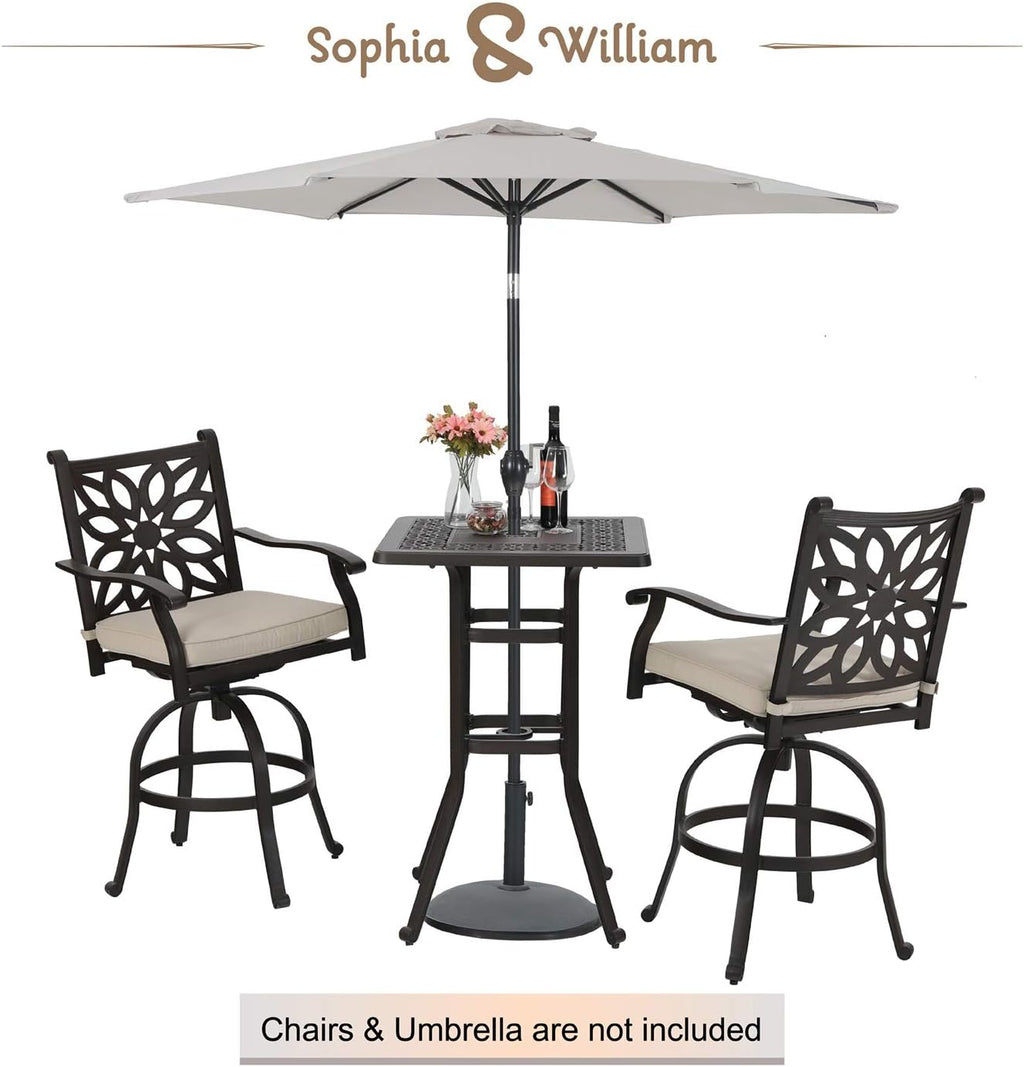 3 Pieces Cast Aluminum Bar Set with 2 Swivel Bar Height Chairs and 1 Square Table H933