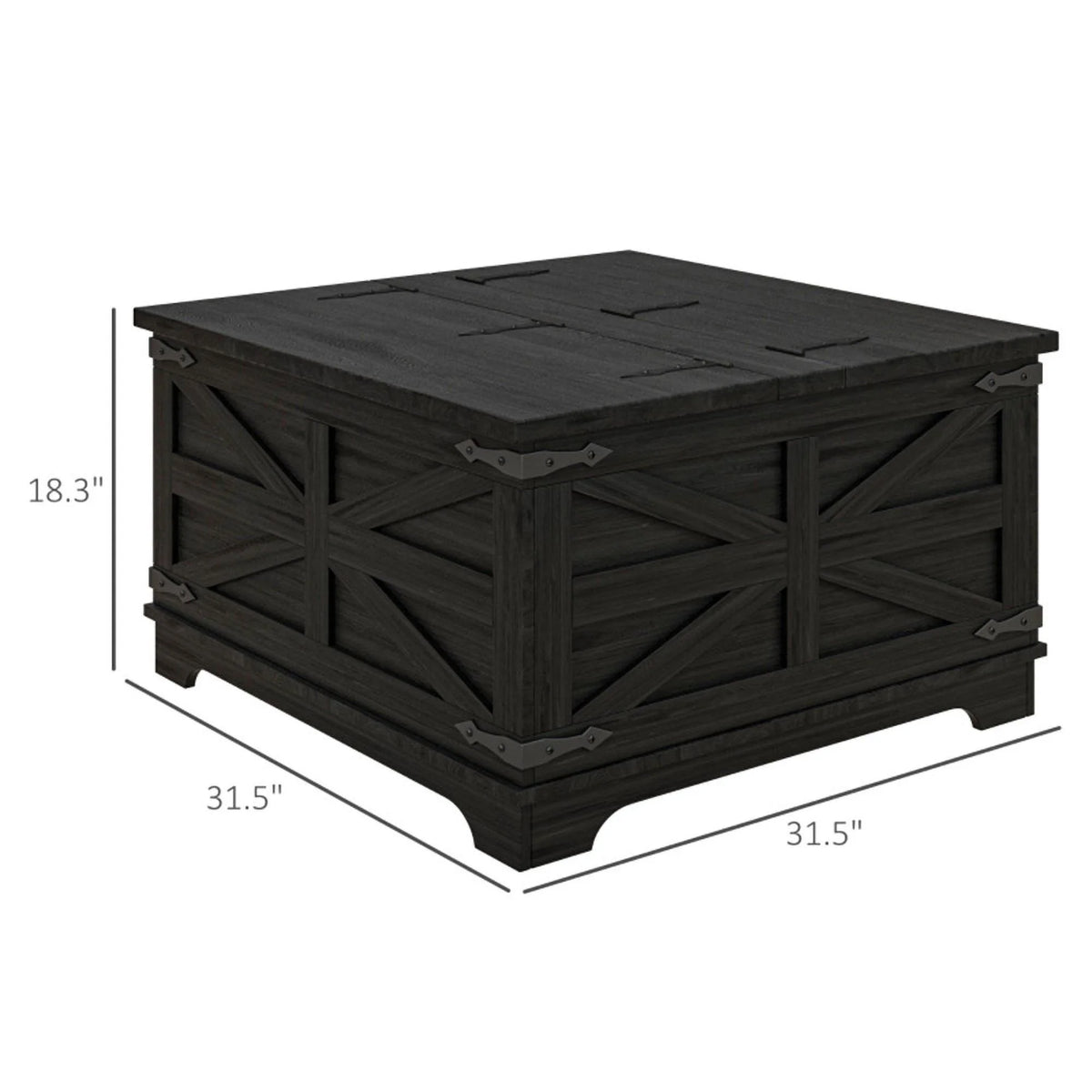 Black Square Coffee Table with Flip Top Storage S346