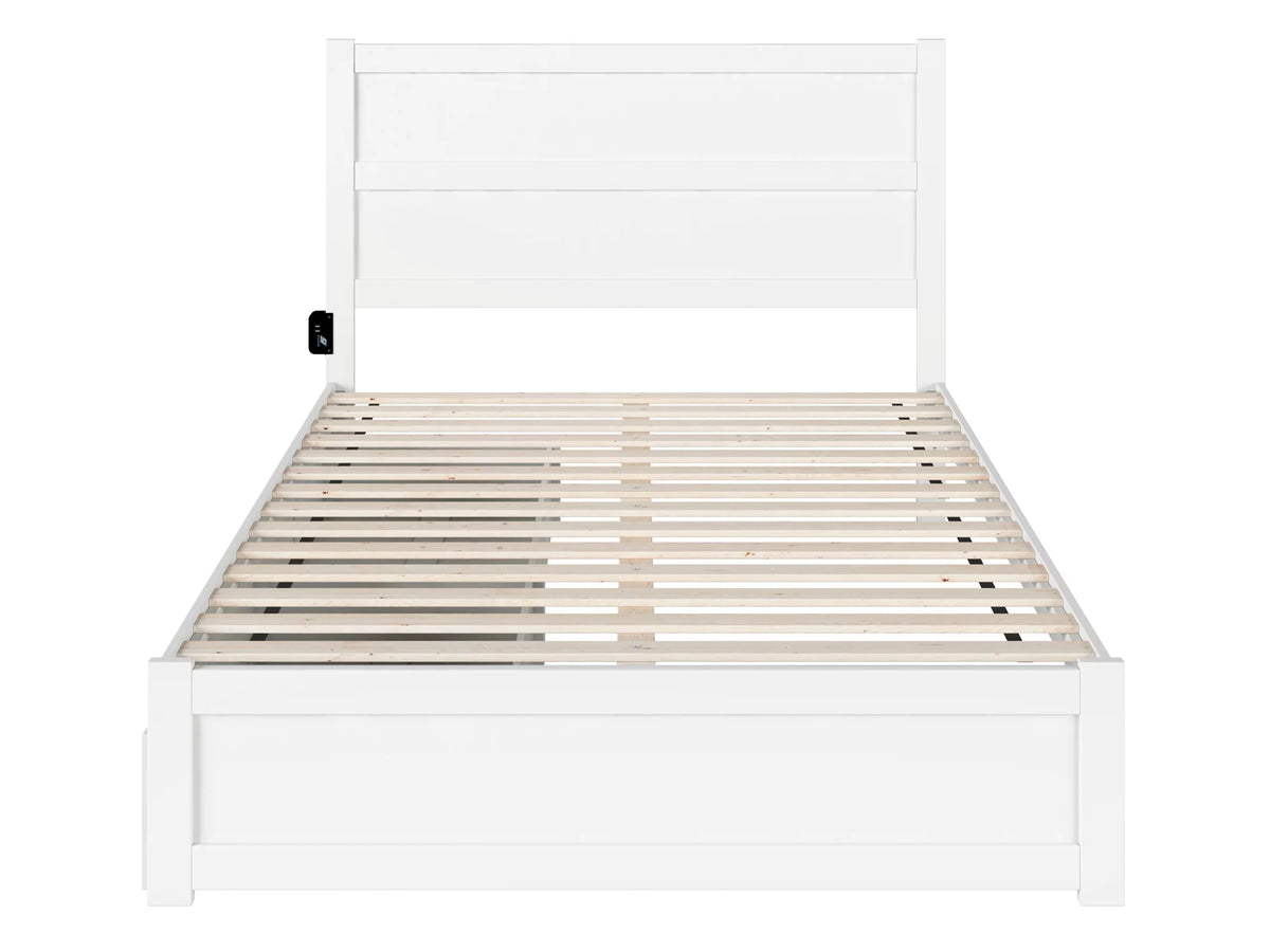 Queen Wood Platform Bed with Headboard Footboard & 2 Storage Drawers, White L379