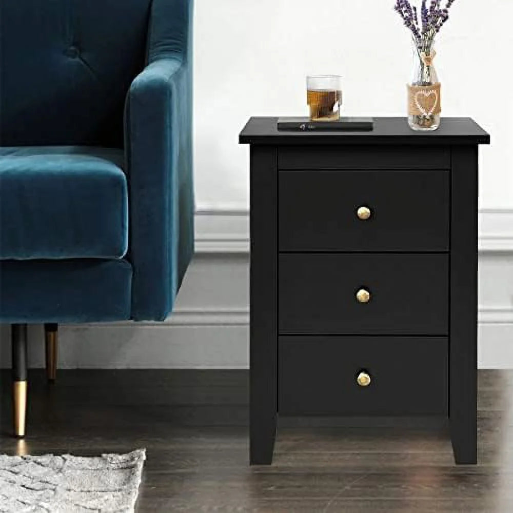 White 3 Drawer Wood Nightstand C291384