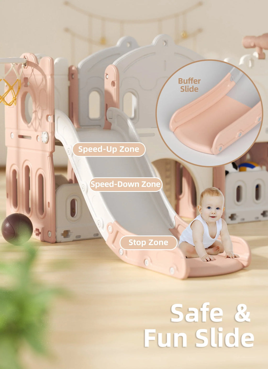 8 in 1 Toddler Slide with Climber and Basketball Hoop J19698