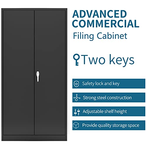 31.5" H Black Steel Lockable Storage Cabinet with 2 Adjustable Shelves N567